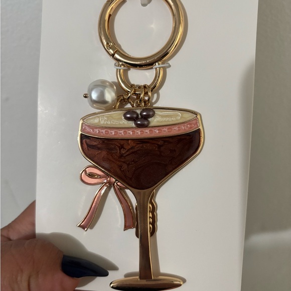 Espresso Martini Gold and Brown Cocktail Glass Bag Charm & Keychain - Picture 3 of 3